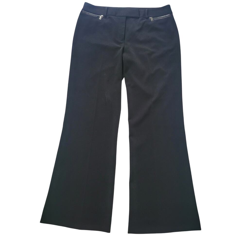 Elie Tahari Size 12 Straight‎ Leg Pleated Dress Pants Zipper Pocket Black